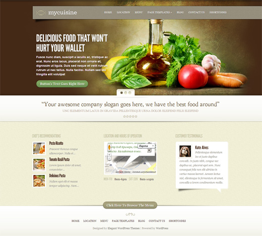 MyCuisine Restaurant WordPress Theme