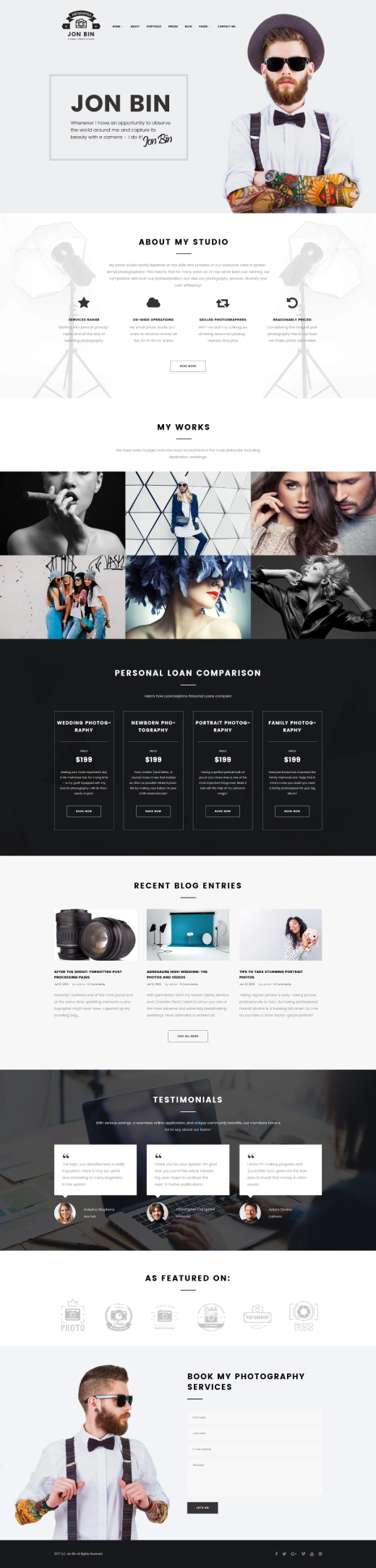 One Page Freelancer Photographer Portfolio WordPress Theme