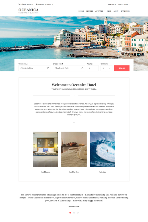 Oceanica - Hotel Booking WordPress Theme