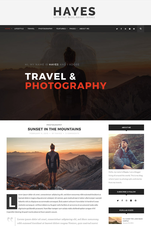 Hayes - Travel Blog WordPress Theme