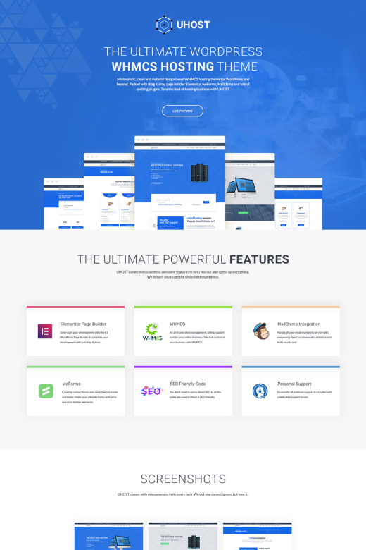  uHost - Web Hosting with WHMCS Support WordPress Theme